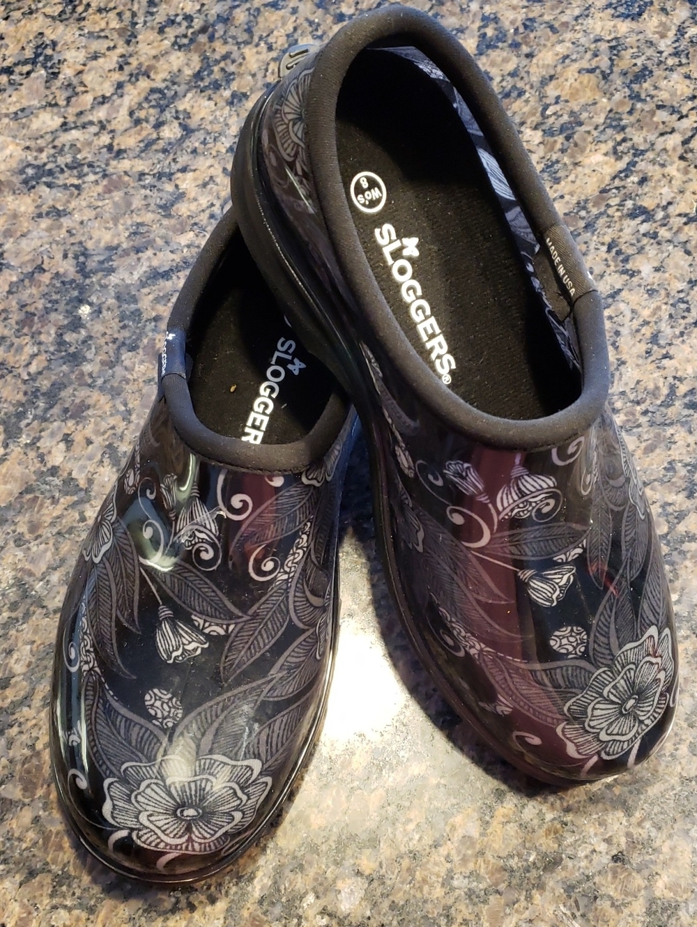 NWOT Sloggers Black Floral Print Waterproof Garden Clogs